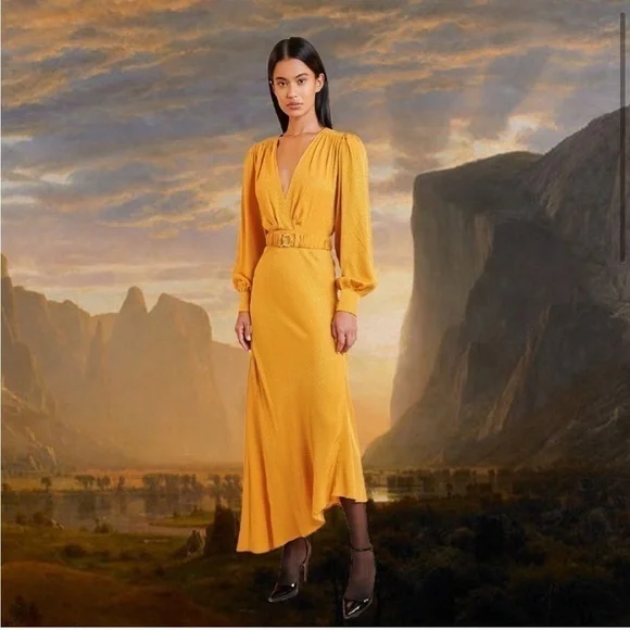 Ronny Kobo Estelle Silk Dress in Yellow ๐ป Revolve sz Medium - Picture 1 of 15
